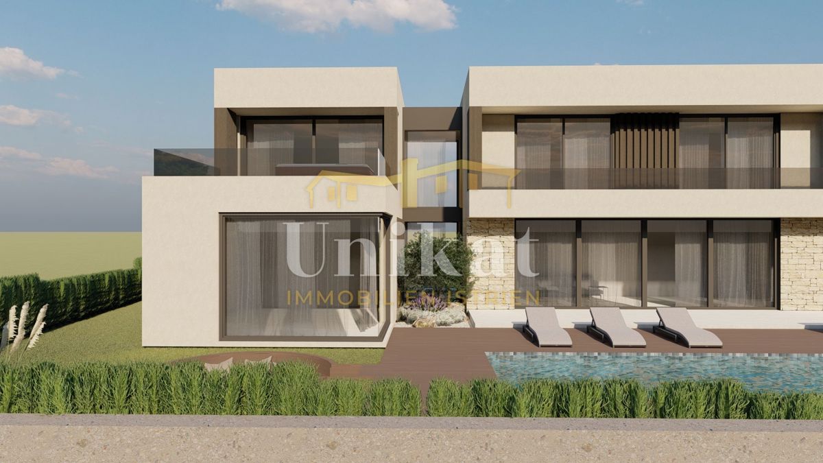 Moderna vrstna hiša s bazenom in pogledom na zelenje, Poreč